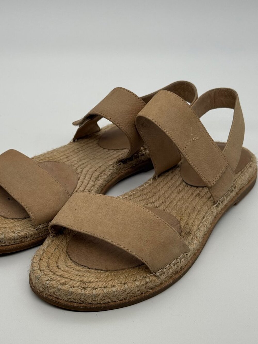 Eileen Fisher Max Washed Leather Espadrille Sandals Tan 10